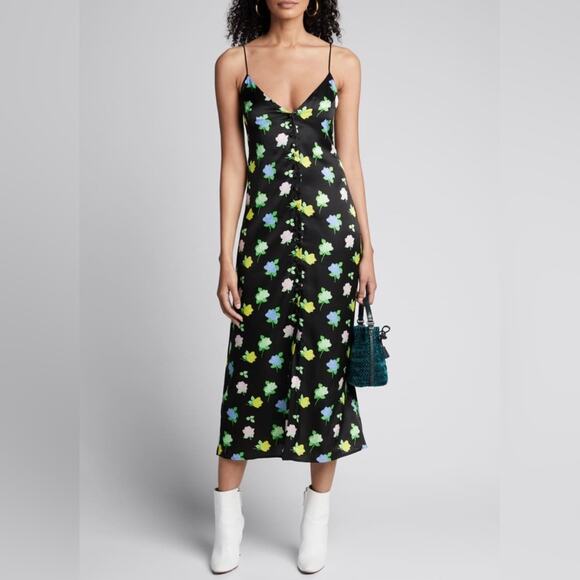 NWT Bernadette Silk Dress Slip Dress Size 2 Black Floral Roses - Picture 1 of 11